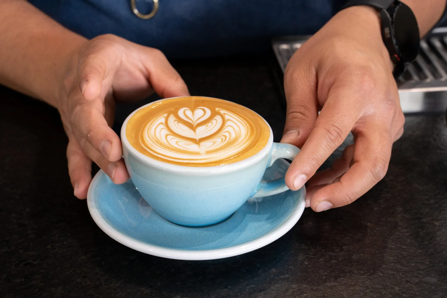 Freshly poured latte art at the DUO café